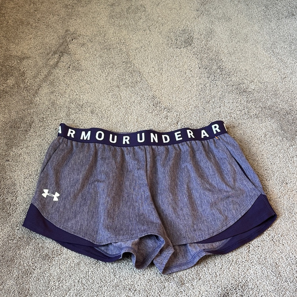 Under Armour Gray Purple Athletic Running Shorts SIZE L Loose Fit